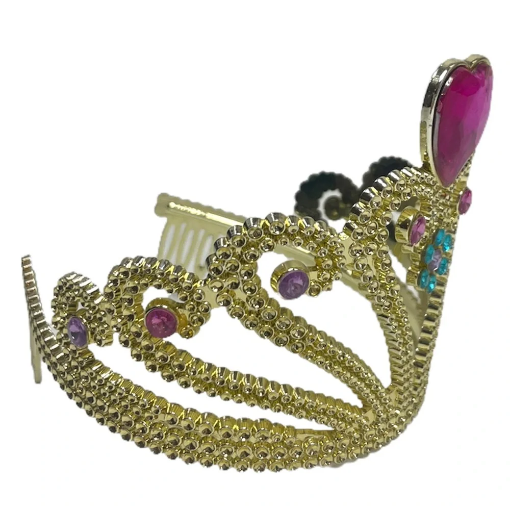 Princess Crown Tiara Girls Fairytale Castle Dress Up Costume Gold Gemstone Jewel
